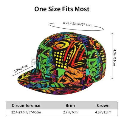 Colorful Graffiti Art Print Baseball Cap Adjustable Snapback Hat for Men Women Unisex Hip Hop Caps Flat Bill Brim Hats