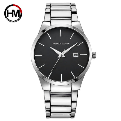 Pánské hodinky Hannah Martin, pouzdro z nerezové oceli, quartzový strojek, ciferník o průměru 41 mm, profesionální styl, s ukazatelem data (imitace)