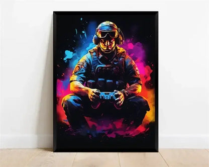 Pop Neon Video Game Character Poster Gamepad Headphones Football Basketball Canvas Print Wall Art Decor Gaming Room Decoration
