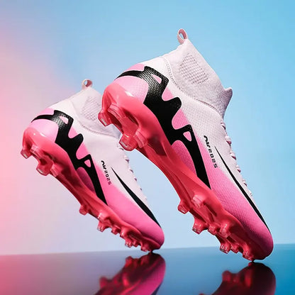 Men High Top Soccer Cleats Anti Slip Wear Resistant Firm Ground Breathable Comfortable Outdoor Grass Field Training Athletic