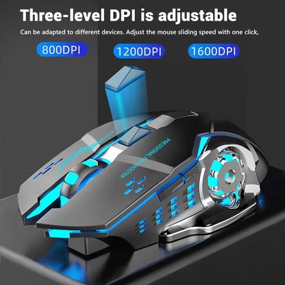 Įkraunama belaidė žaidimų pelė su tyliu foniniu apšvietimu, E-Sports Bluetooth ir 2.4G USB, skirta nešiojamajam kompiuteriui, Macbook, PC žaidimams ir biurui
