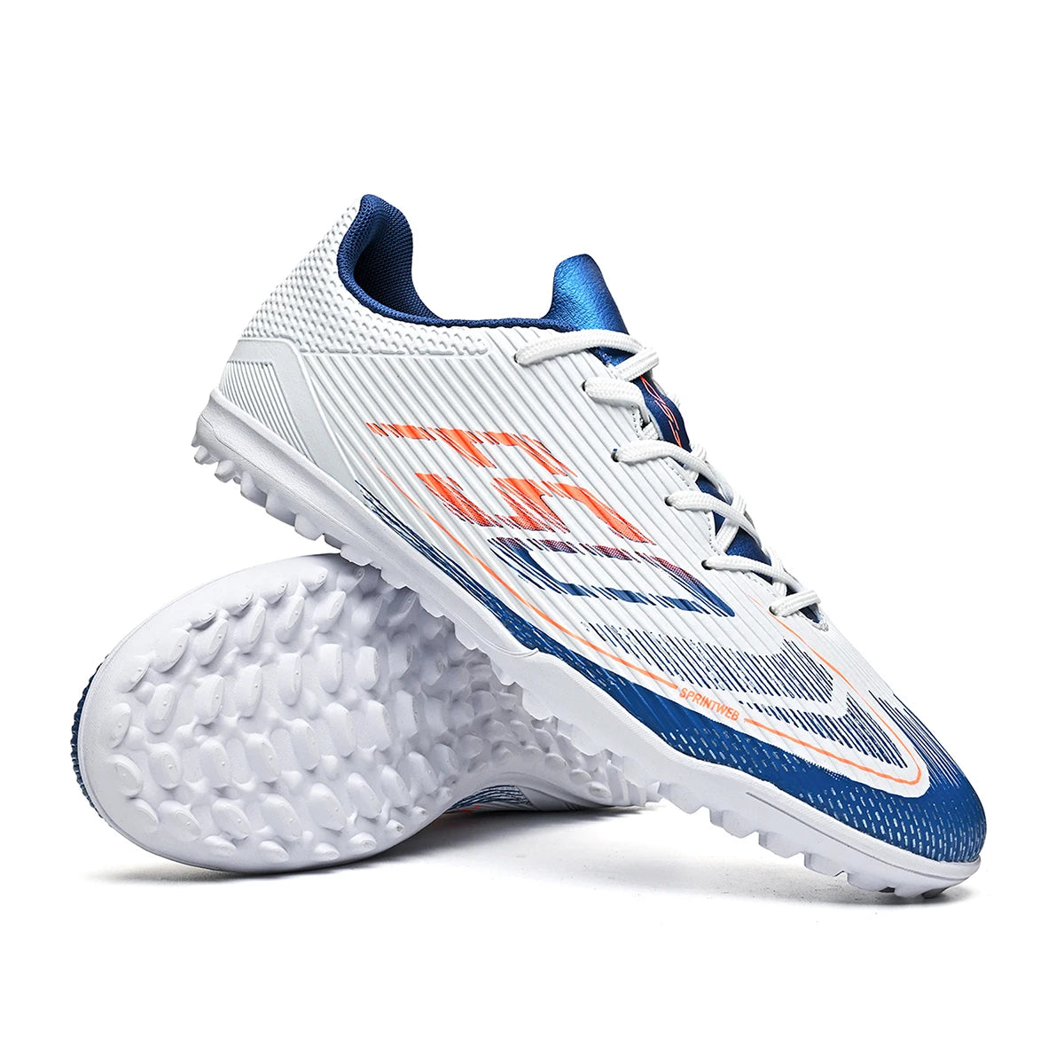 Chaussures de football unisexe TF Turf, semelle en caoutchouc résistante à l'usure, tige en PU confortable, chaussures légères pour les matchs sur gazon en extérieur.