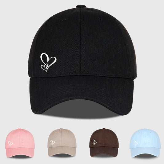 Minimalist Double Heart Print Baseball Cap Women Men Soft  Adjustable Dad Hat Casual Love Theme Sun Hat