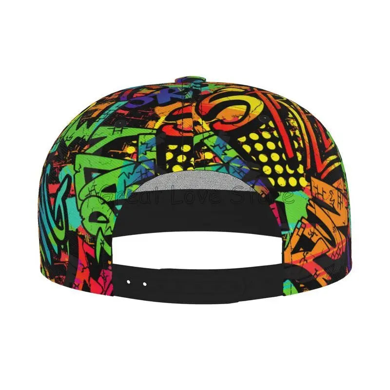 Colorful Graffiti Art Print Baseball Cap Adjustable Snapback Hat for Men Women Unisex Hip Hop Caps Flat Bill Brim Hats