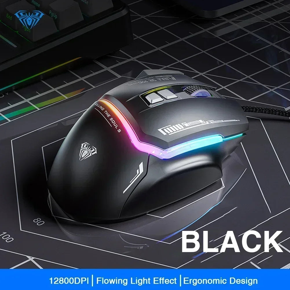 AULA S12Pro kablet mekanisk mus 1000HZ 12800DPI RGB lav latenstid makrodefinitioner esport gamingmus PC-gamer-tilbehør