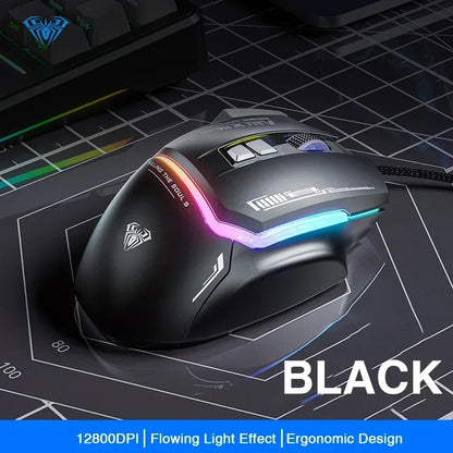 AULA S12Pro kablet mekanisk mus 1000HZ 12800DPI RGB lav latenstid makrodefinitioner esport gamingmus PC-gamer-tilbehør