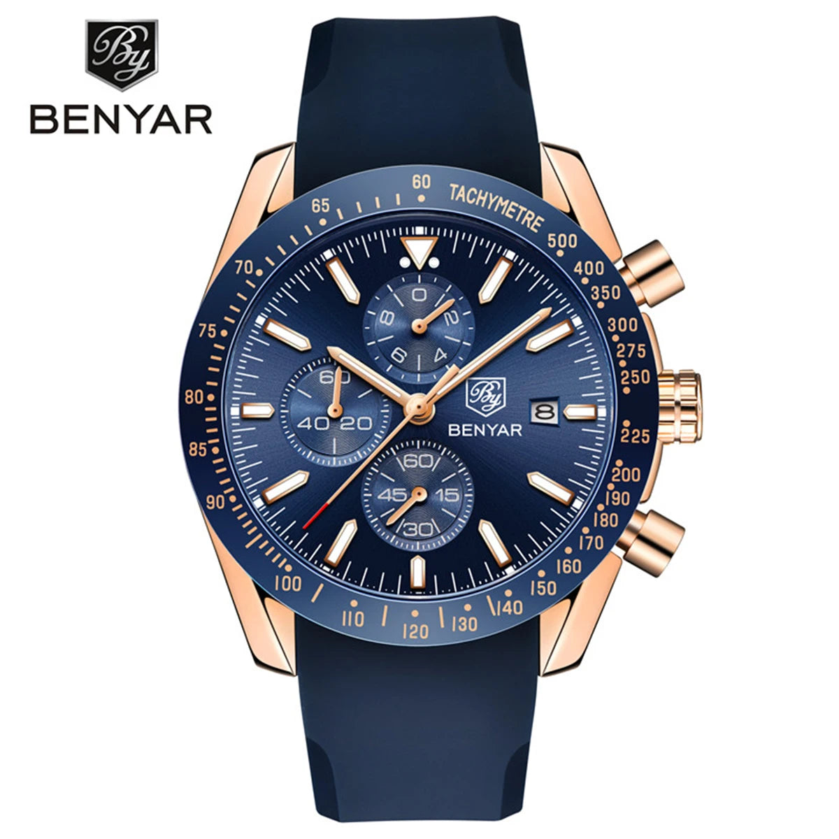 Relojes de lujo para hombre BENYAR: relojes de pulsera de cuarzo con correa de piel, resistentes al agua hasta 30 m, estilo deportivo.