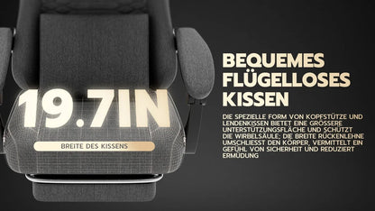 Dark Gray Fabric Gaming Chair, Massage Office Chair with Headrest, Ergonomic Racing Design, Adjustable Footrest, for PC Gamers
