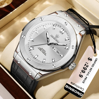 Man New Casual Business Leather Clock Men Luxury Watch Automatic Watches Mens Top Fashion Quartz Wristwatches Relojes De Hombre