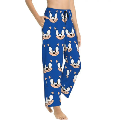 Custom Women Soniced Pajama Pants Printed Hedgehog Game Sleep Sleepwear Bottoms with Pockets