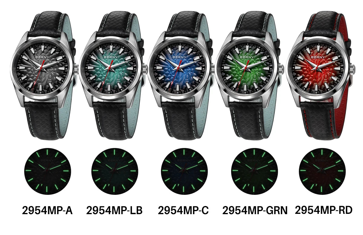Montre pour homme BERNY – Montre à quartz élégante et classique, étanche à 10 ATM, dotée d'un verre saphir et d'aiguilles luminescentes, idéale pour une tenue habillée ou professionnelle, avec bracelet en cuir.