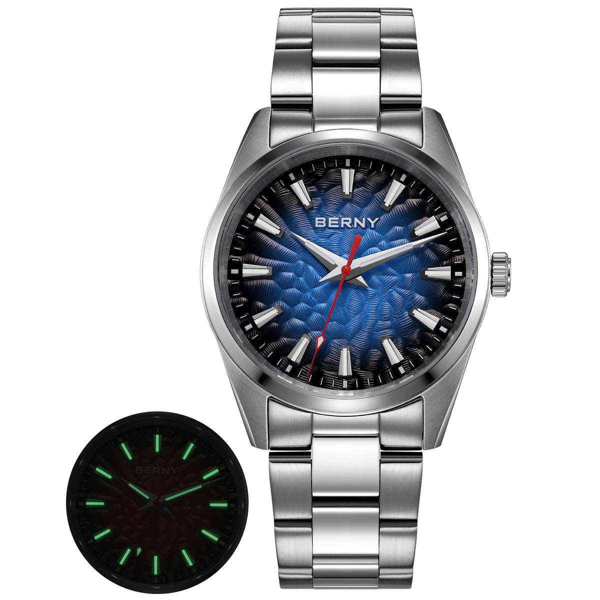 Montre pour homme BERNY – Montre à quartz élégante et classique, étanche à 10 ATM, dotée d'un verre saphir et d'aiguilles luminescentes, idéale pour une tenue habillée ou professionnelle, avec bracelet en cuir.