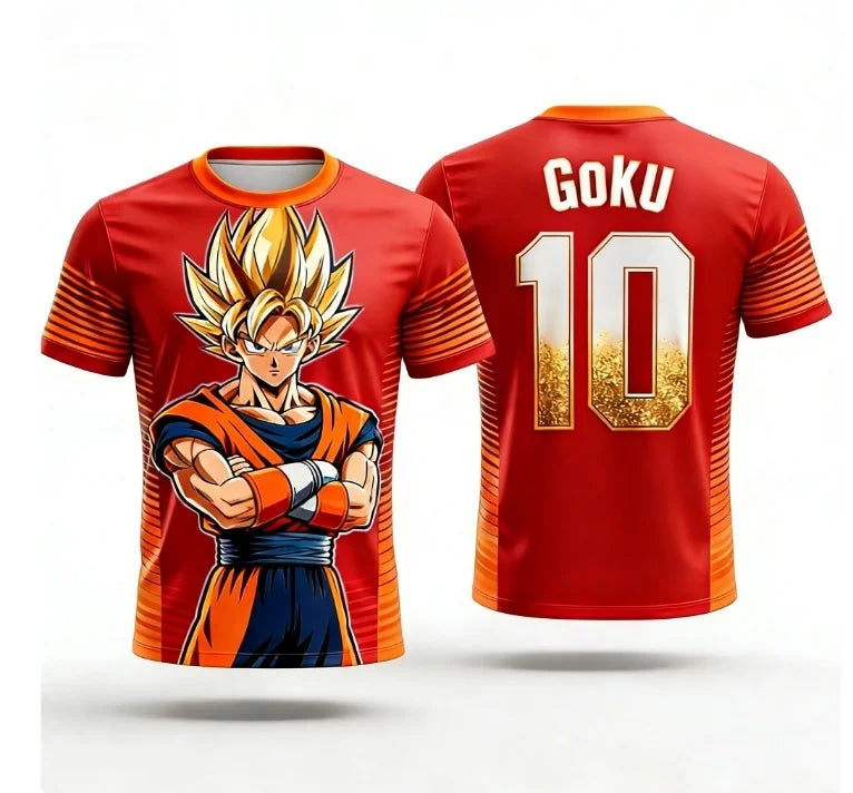 Sommer 2026 Dragon Ball Monkey King "Super Blue Shape No. 10" Fodbold-tema 3D-printet åndbar T-shirt til voksne og børn