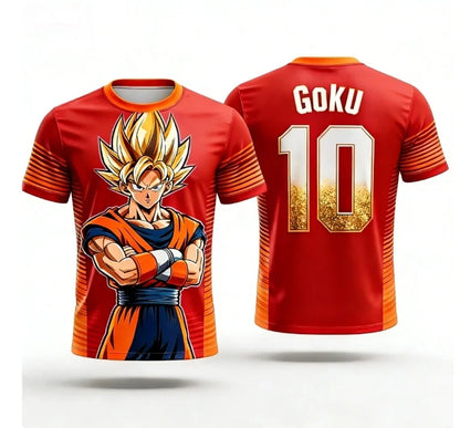 Sommer 2026 Dragon Ball Monkey King "Super Blue Shape No. 10" Fodbold-tema 3D-printet åndbar T-shirt til voksne og børn