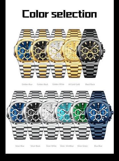 POEDAGAR Men’s Luxury Stainless Steel Quartz Watch  Waterproof Chronograph with Luminous Dial & Date