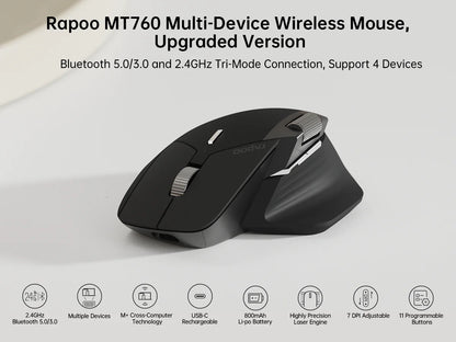Rapoo MT760/MT760Mini Multi-mode Rechargeable Wireless Bluetooth Mouse Ergonomic 4000 DPI Support Up to 4 Devices Office Mice