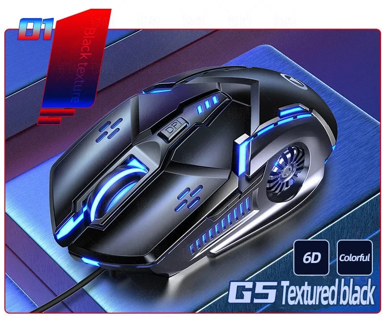 G5 Mute Wired Mouse Six Keys Luminous Game E-Sports Machinery Computer Accessories Gaming Mouse for Laptop Desktop