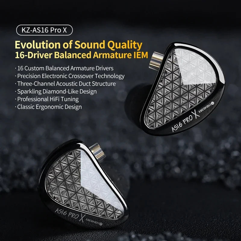 KZ AS16 PRO X in Ear Earphone 8 Balanced Armature Headset Three-Channel Acoustic Duct Structure HiFi Headphones ZSX ZAR ZS10PROX