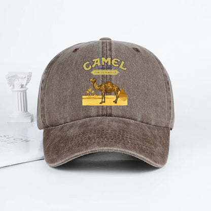 Vintage “Camel” Desert Scene Print Washed Baseball Cap - Adjustable Unisex Vintage Cap for Outdoor Hiking and Mountaineering