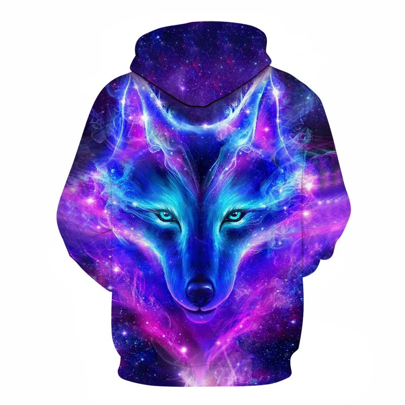 Bluzy z kapturem z nadrukiem 3D wilka, dla mężczyzn i kobiet, modne, casualowe, oversize, pulower w stylu hip-hop Harajuku, streetwearowe hoodie