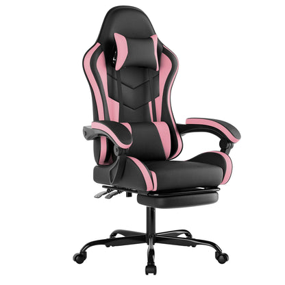 WOTSTA Gaming Chair with Footrest Gamer Chairs Ergonomic with Lumbar Cushion Headrest Height Adjustable Computer Chair