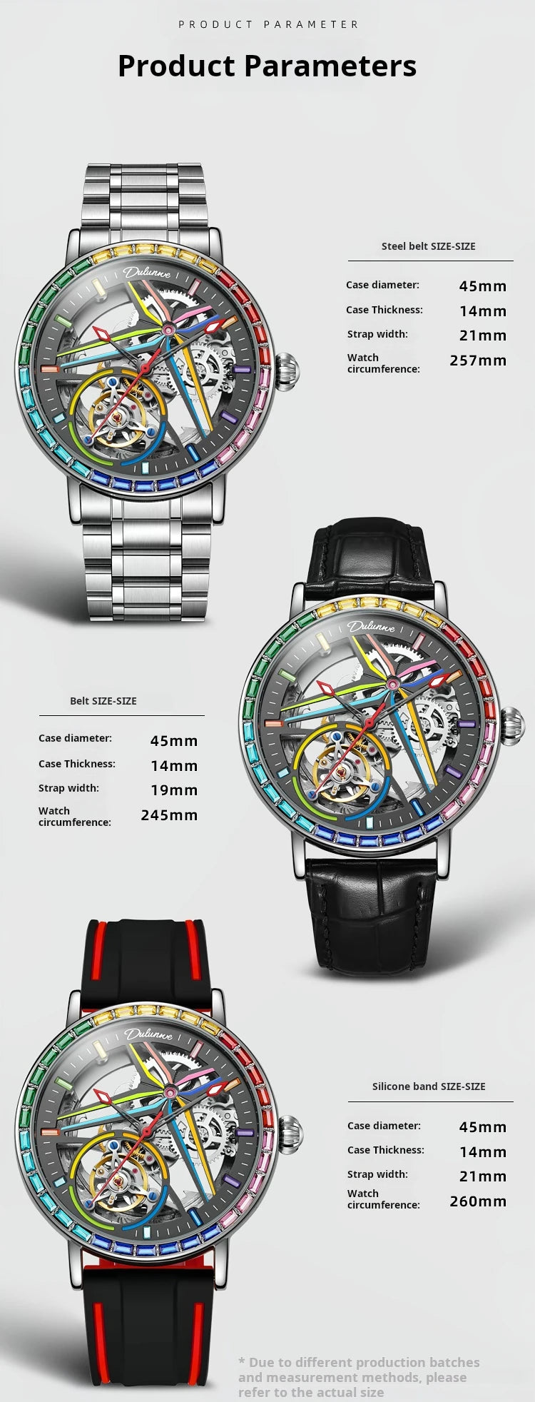 Rainbow Colored Gemstone Tourbillon Fashion Skeleton Watch Men Waterproof 30M Sports Watches Luxury Automatic Mechanical Clock