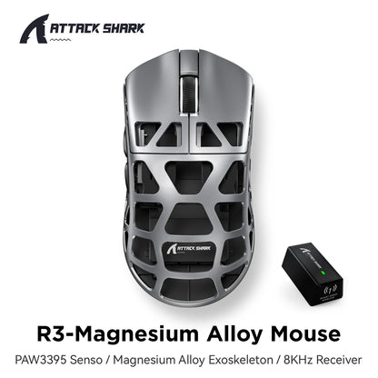 ATTACK SHARK R3 Gaming Mouse Magnesium Alloy Honeycomb, Ultra-Lightweight 8K Hz, PAW3395 Sensor, 26000 DPI, Ergonomic Shell