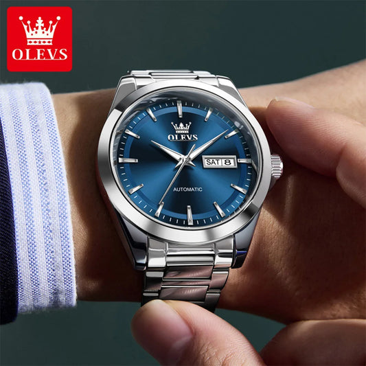 OLEVS Hodinky pro muže 7090 Luxusní originální automatické mechanické hodinky Vodotěsné Hodinky s velkým ciferníkem a ukazatelem dne v týdnu a data Dárky pro muže Nové