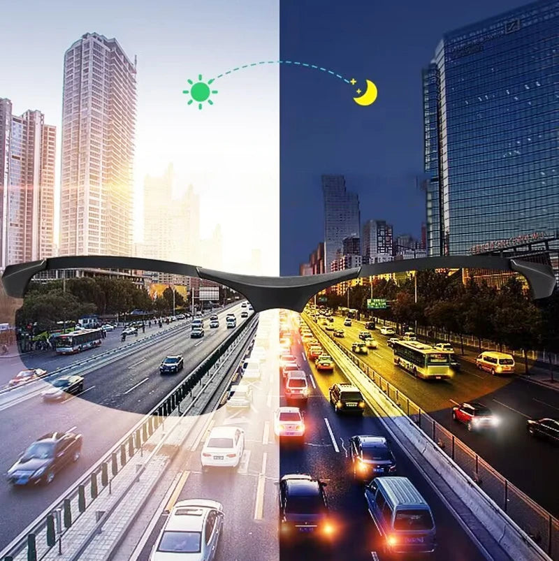 KLASSNUM Męskie modne okulary rowerowe bez oprawek, fotochromowe, polaryzacyjne, zmieniające kolor, do wędkowania, jazdy samochodem, żółte szkła