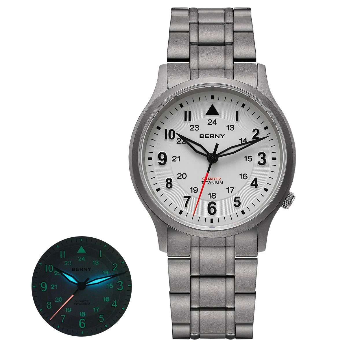 BERNY Titanium Watches for Men Classic Men's Field Watch Easy Read Outdoor Quartz Wristwatch Super Luminous Sapphire 5ATM