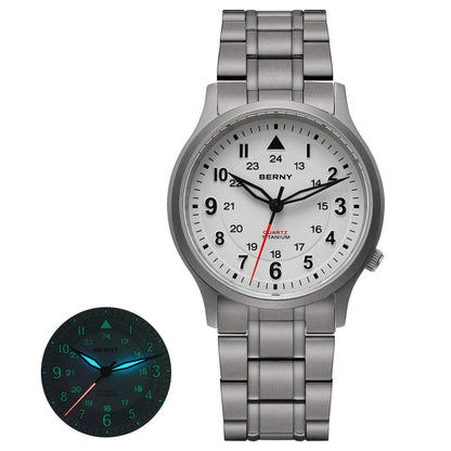 BERNY Titanium Watches for Men Classic Men's Field Watch Easy Read Outdoor Quartz Wristwatch Super Luminous Sapphire 5ATM