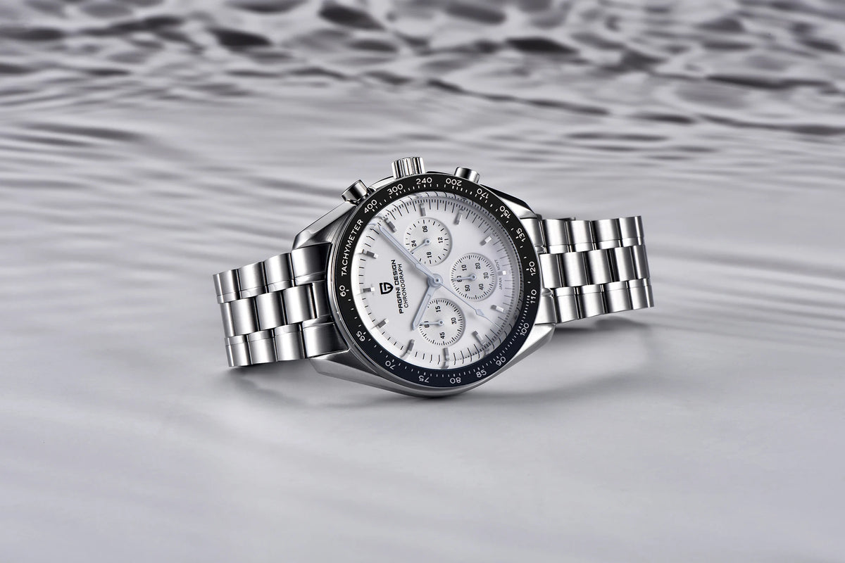 PAGANI DESIGN herenhorloge „New Moon“ – Luxe quartzhorloge, chronograaf, saffierglas met antireflectiebehandeling, keramische lunette, lichtgevende wijzers