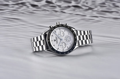 PAGANI DESIGN herenhorloge „New Moon“ – Luxe quartzhorloge, chronograaf, saffierglas met antireflectiebehandeling, keramische lunette, lichtgevende wijzers