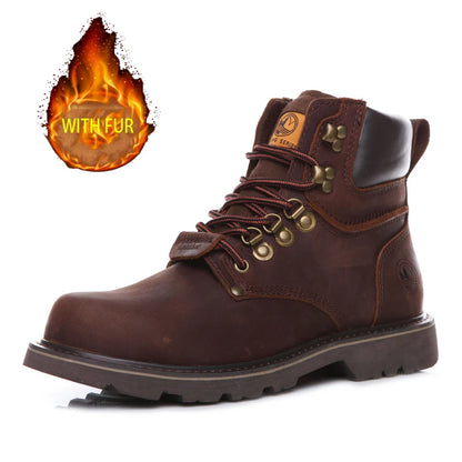KOWM Cowhide Outdoor Men Hiking Shoes Waterproof Tactical Desert shoes Hunting Boots Snow Boots Fur Sneaker Women Trekking Shoes
