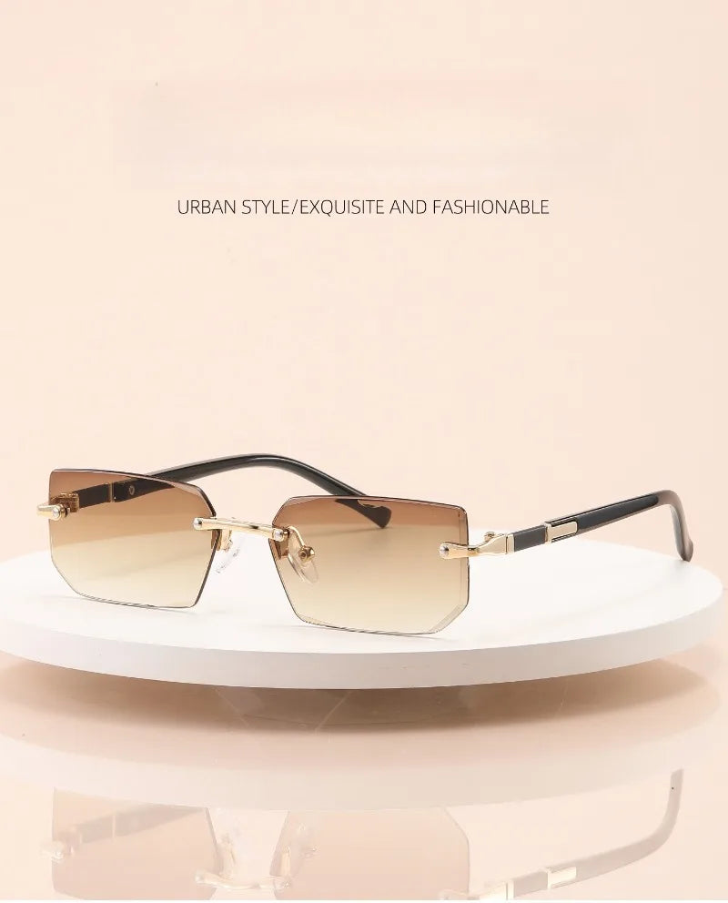 Vintage Rectangle Sunglasses Men New Rimless Fashion Beach Shades Women Trendy Luxury Brand Design Casual Anti-UV Sun Glasses