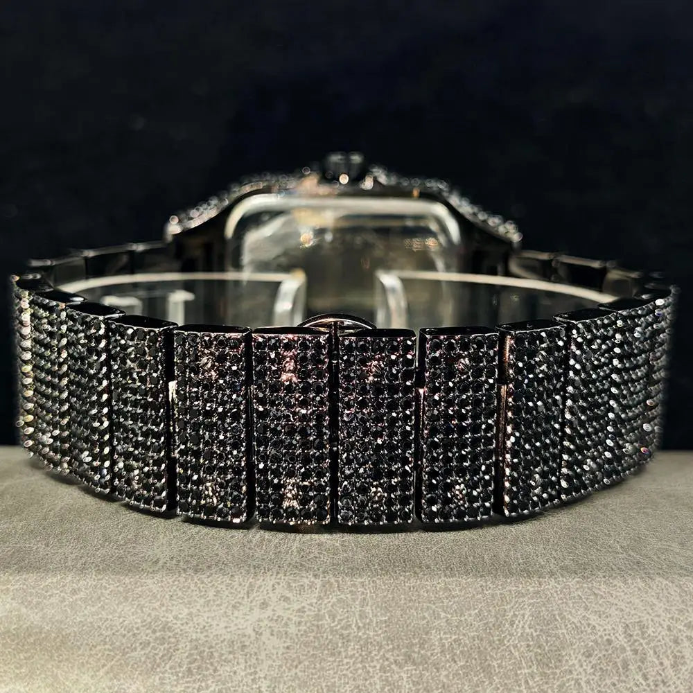 Green Diamond Watch For Men Brand UNIGUET Fashion Roman Literal Quartz Clock Man Hip Hop Iced Jewelry Square Wristwatch 2025 New