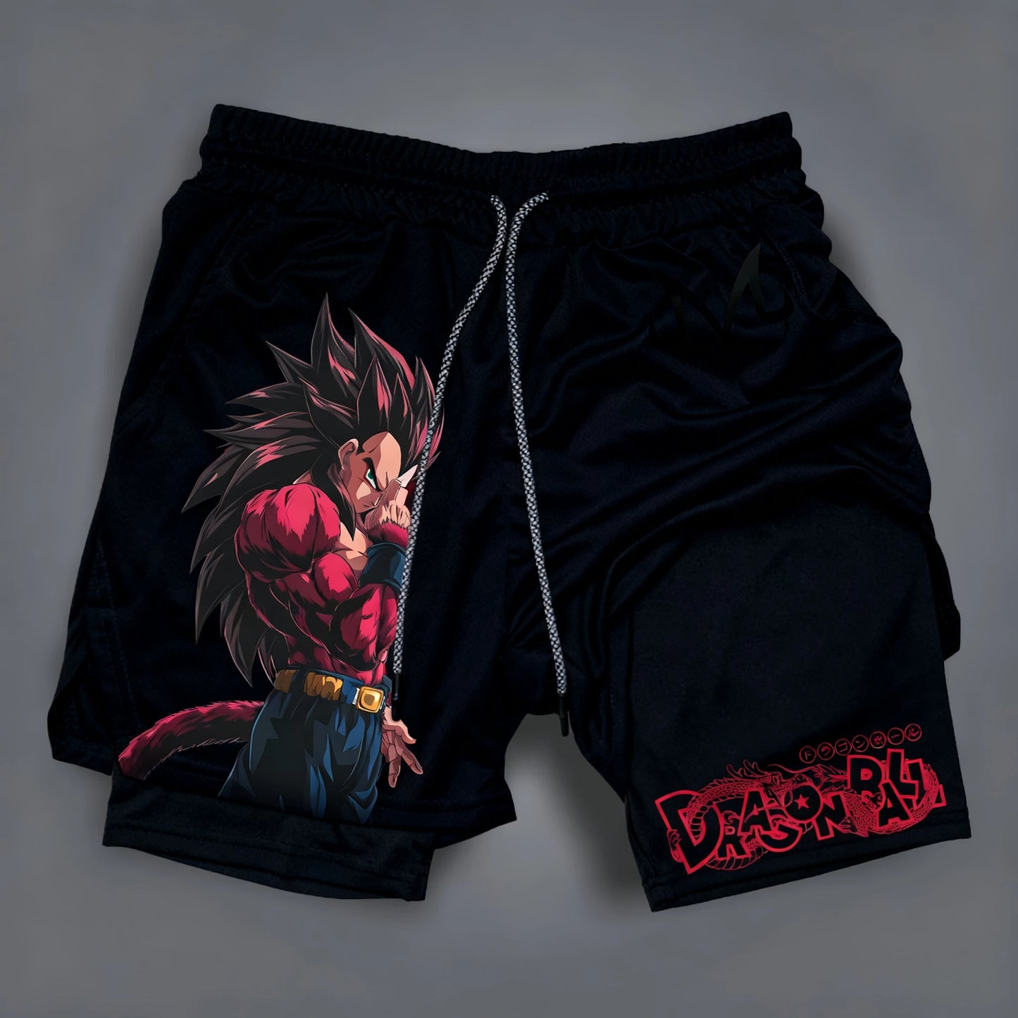Dragon Ball Goku Vegeta Anime Printed Double-layered Shorts, American Sporty Summer Fashion Shorts for Men and Women