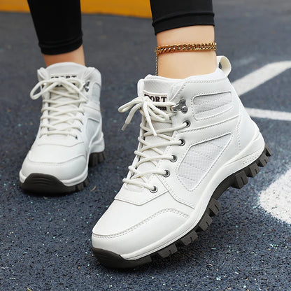 Scarpe sportive da donna bianche, casual, antiscivolo, da corsa, per escursioni all’aperto, arrampicata, impermeabili, traspiranti, con lacci, con suola rialzata