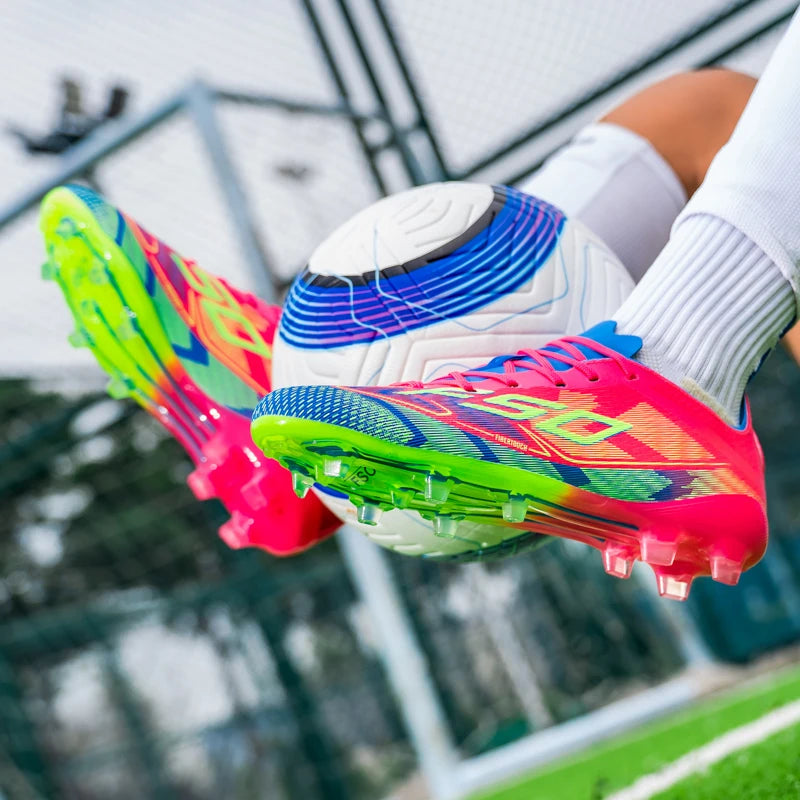 NOUVEAU Chaussures de football roses pour hommes, à enfiler, antidérapantes, crampons de football pour garçons, chaussures d'entraînement TF/FG, Chuteira Campo 35-45