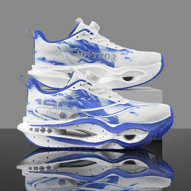 Men's Performance Carbon Plate Running Shoes Women Wide Fit Soft Breathable Mesh Upper Rubber Outsole Sneakers for Marathon Race