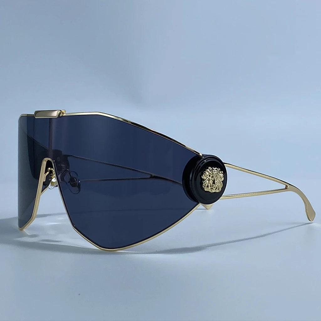 Oversized One-Piece Windproof Mask Sunglasses Women 2026 Luxury Fashion Vintage Steampunk Polygon Shield Wrap Around Sun Glasses