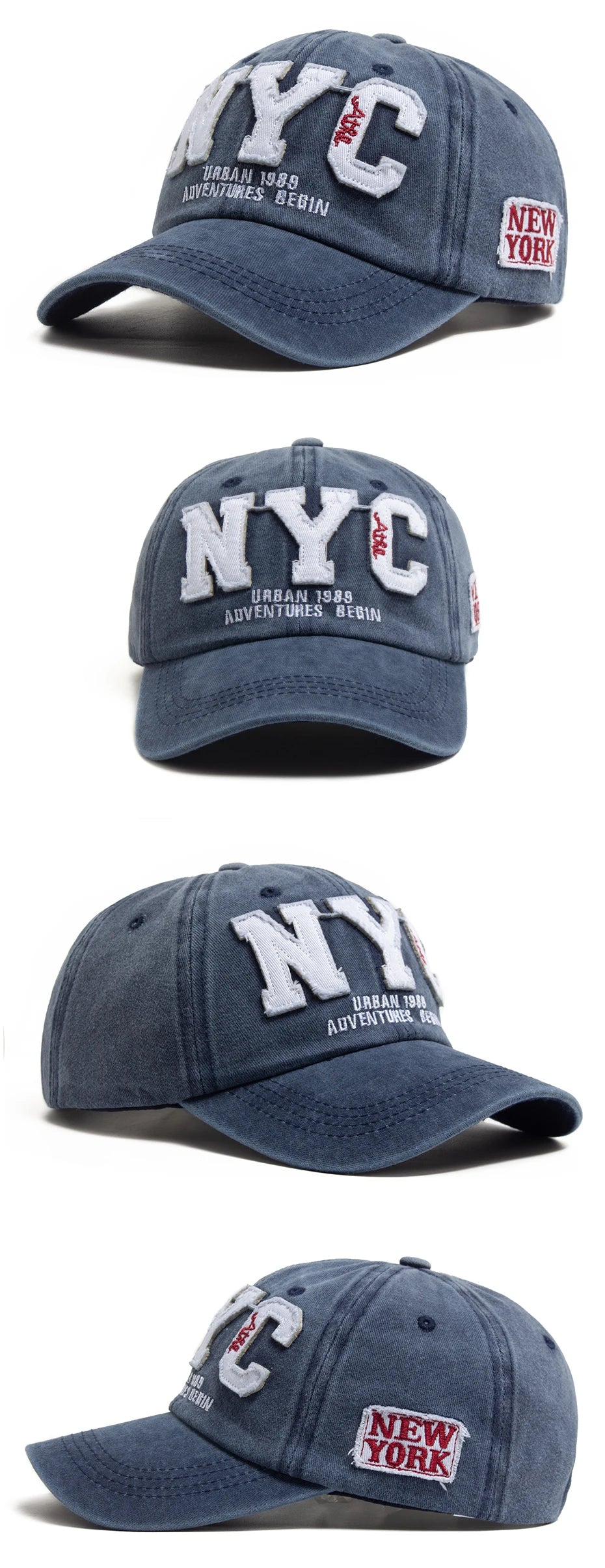 New Vintage Big Letter NYC Baseball Cap Men Cotton Washed Spring Autumn Visor Soft Snapback Fashion Hat For Women
