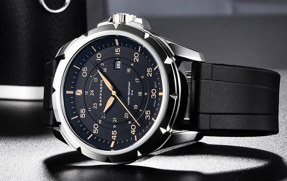 Montre pour homme SAPPHERO – Montre à quartz de luxe, étanche jusqu'à 50 m, équipée d'un mécanisme importé et d'un boîtier en acier inoxydable – Une idée cadeau idéale pour homme.