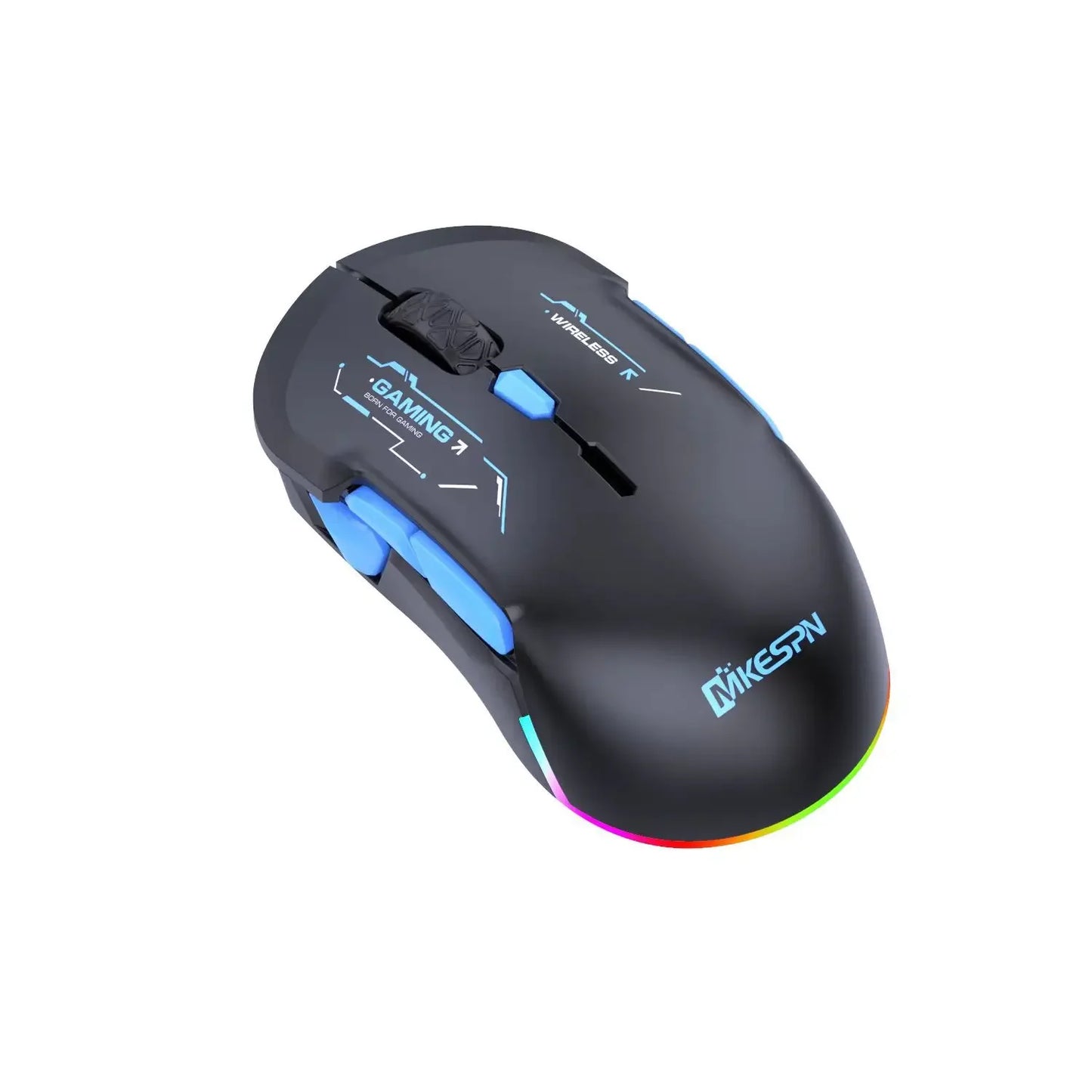 Mouse gaming macro MKESPN W12 cu 10 butoane, ambidextru, wireless Bluetooth, multicanal, tri-mode, ergonomic, RGB mare