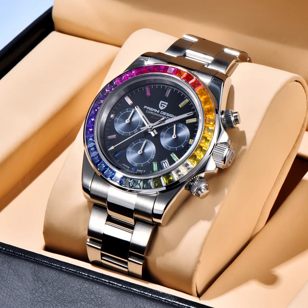 2026 PAGANI DESIGN New Colored diamonds Men's Watches top brand Luxury Quartz Wrist Watch Men Watch Men Chronograph Japan VK63