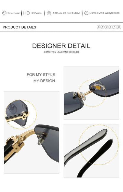 Caterside Small Square Rimless Sunglasses Men Luxury Brand Designer Classic Rectangle Sun Glasses Male UV400