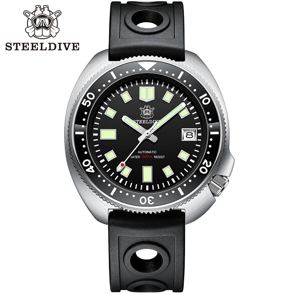 SD1970 Steeldive Brand Sunray Dial Milled Clasp Bracelet 44mm Case 200M Waterproof NH35 Turtle Men Dive Watch with Ceramic Bezel