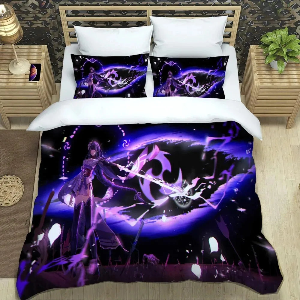Ensemble de literie Anime Genshin Impact pour garçons et filles, taille Twin et Queen : housse de couette, taie d'oreiller, lit, enfants, adultes, mode, textile d'intérieur