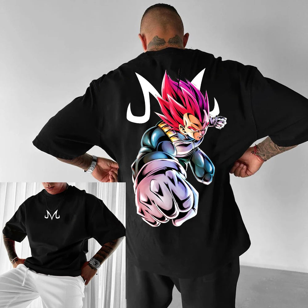 T-shirt de algodão de manga curta com estampado de Dragon Ball Z – Son Goku e Vegeta – Roupa para homem e mulher – Estilo Harajuku, Y2K, vintage, verão, streetwear