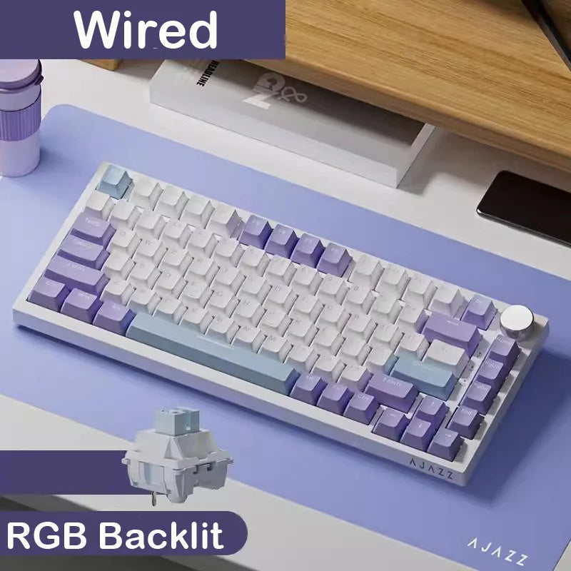 AJAZZ AK820 Tastiera meccanica layout compatto 70%/illuminazione RGB/switch hot-swappable, con connessione cablata, wireless e Bluetooth